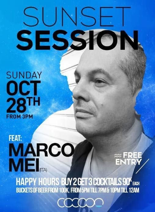 Cocoon Beach club poster for Marco Mei event.