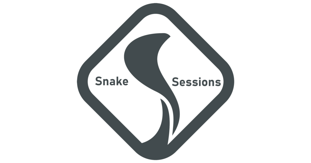 Green Snake Sessions logo featuring a dark grey stylised snake inside a rounded diamond outline, with the words “Snake Sessions” across the centre.