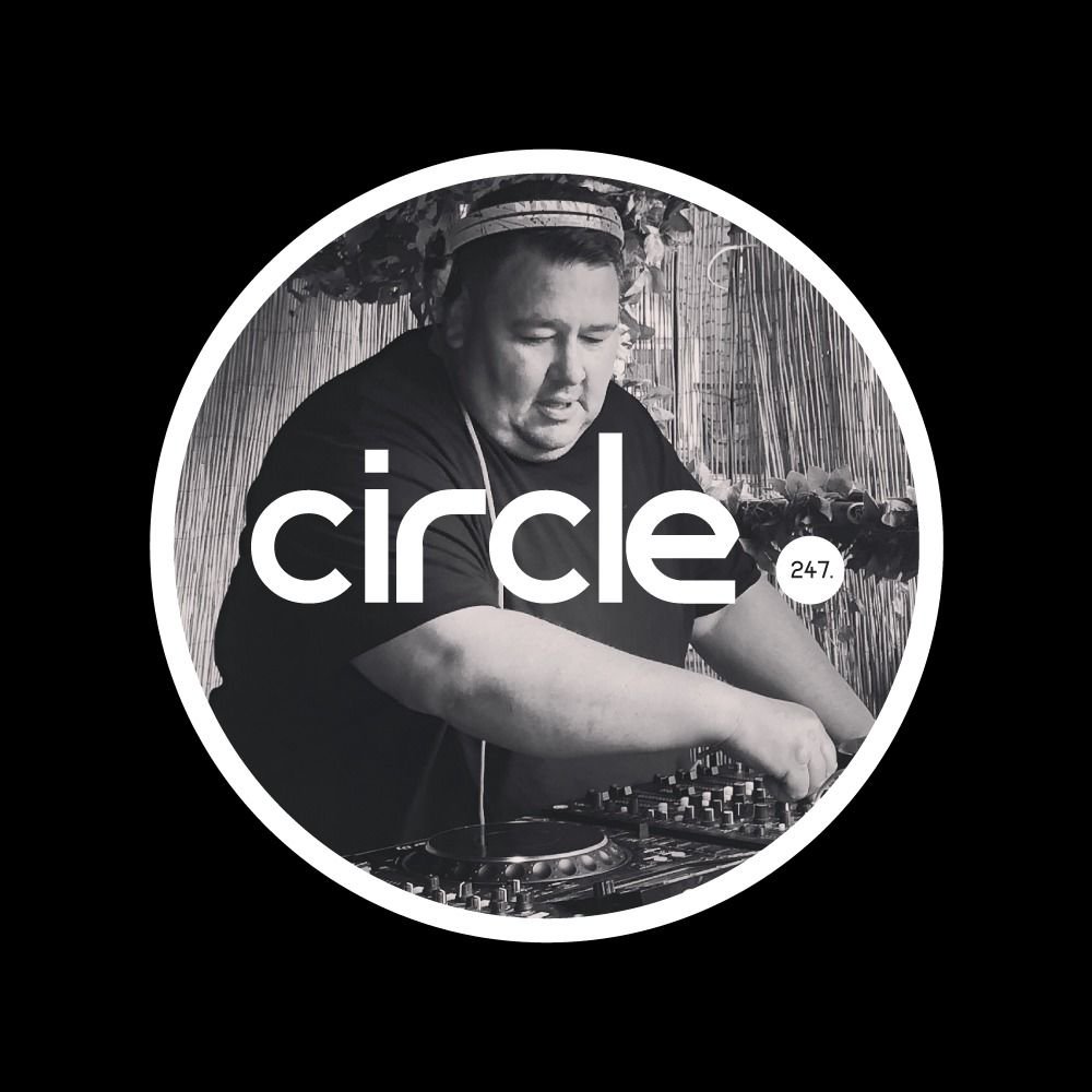 Black-and-white Circle 247 cover artwork featuring guest DJ Robert Van Ryn performing on DJ equipment, framed by a white circle with the word “circle.” across the image.