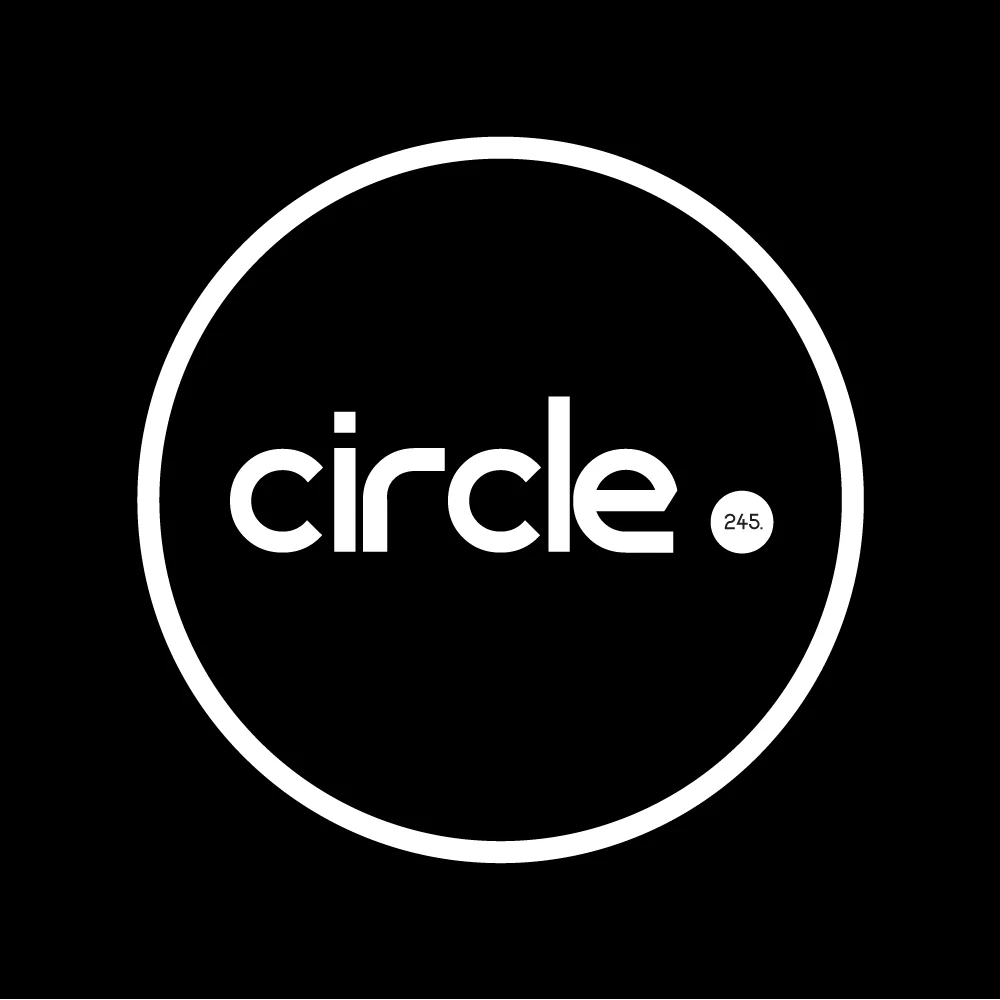 Black cover artwork with a large white outlined circle, the word “circle.” in lowercase, and “245.” inside a small white dot.