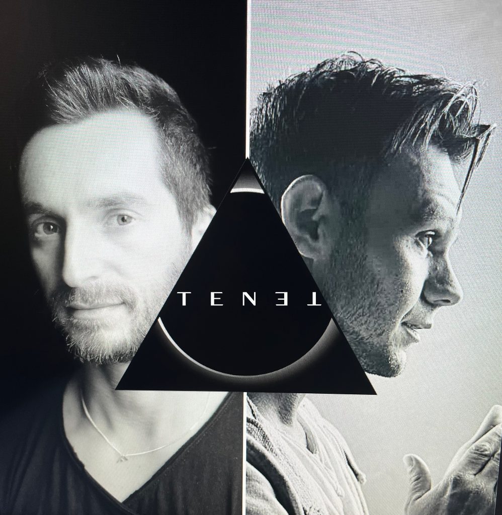 Italian production duo Andrea Mirgone and Inve side by side in TENET logo, black and white image.