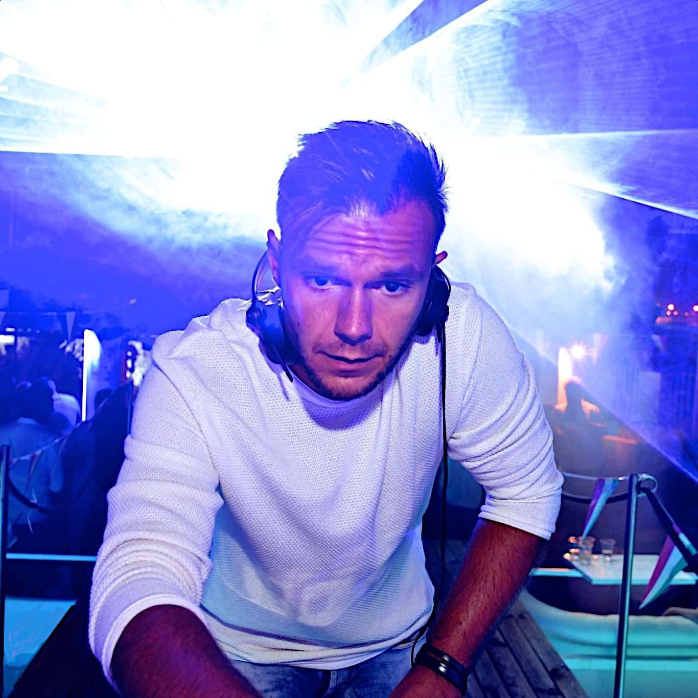 Italian DJ and Producer Andrea Mirgone performing at La Kava in Italy, colour image.