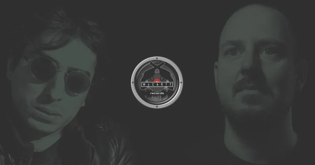 Promotional image for McCarty Shoot featuring host Dadgar on the left and guest DJ Rob van Hell on the right, with the McCarty Records logo centred between their dark portrait images.