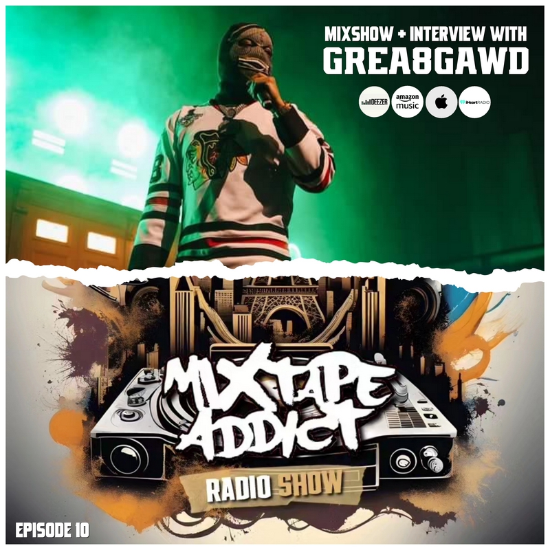 French DJ and producer King Flow mixtape addict 9 cover with Grea8Gawd standing over the logo, colour image.