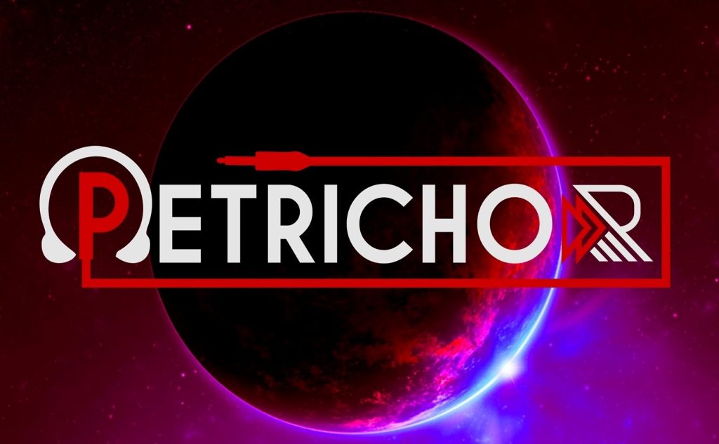Sri Lankan House Music promoter Petrichor logo against planet in outer space.