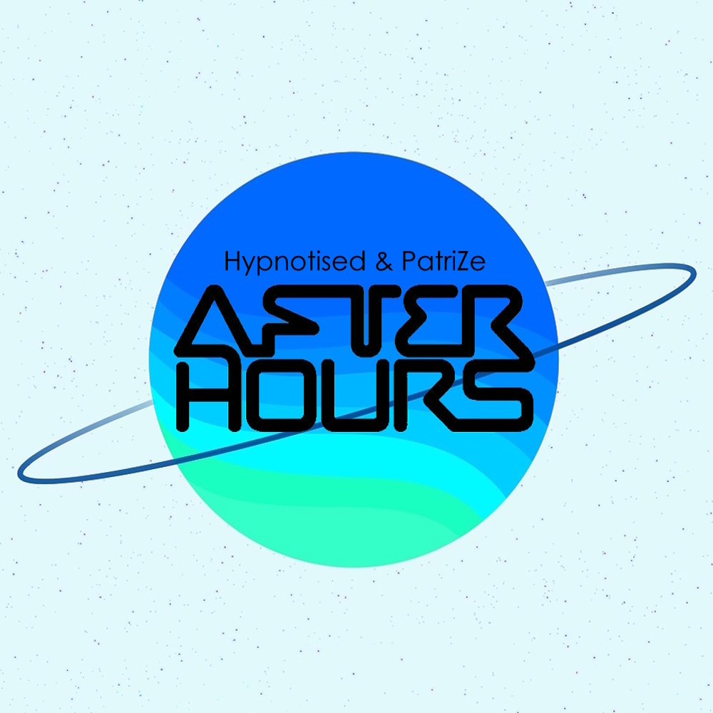 AH Digital After Hours 2025 version 1 logo featuring host DJs Hypnotised and PatriZes' names on a blue and green planet that resembles Saturn, colour image.