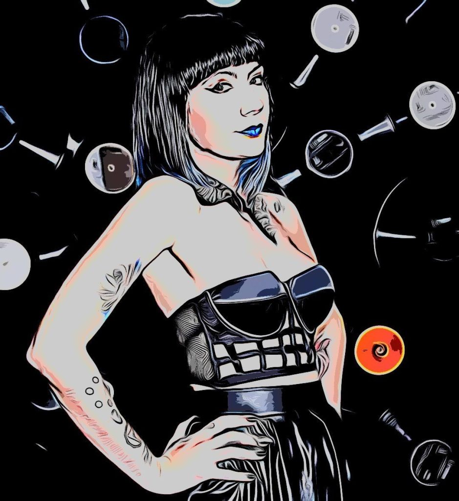 Romanian Dj and producer Deysa in Cartoon image with hands on hips whilst standing and wearing Bra Top.