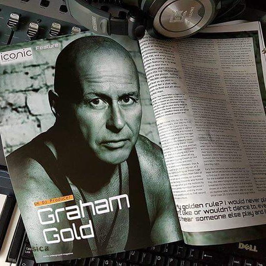 DJ Magazine Top 100 DJ and producer Graham Gold appearing in a magazine article, his image on left page.