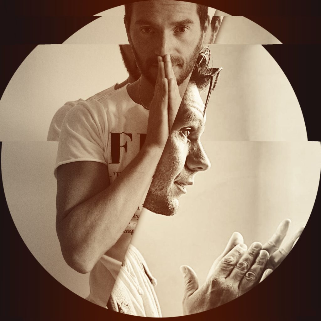 Italian production duo Andrea Mirgone and Inve in their logo profile picture with their pictures sharing a split circle at a slight angle, black and white image with a brown tinge.