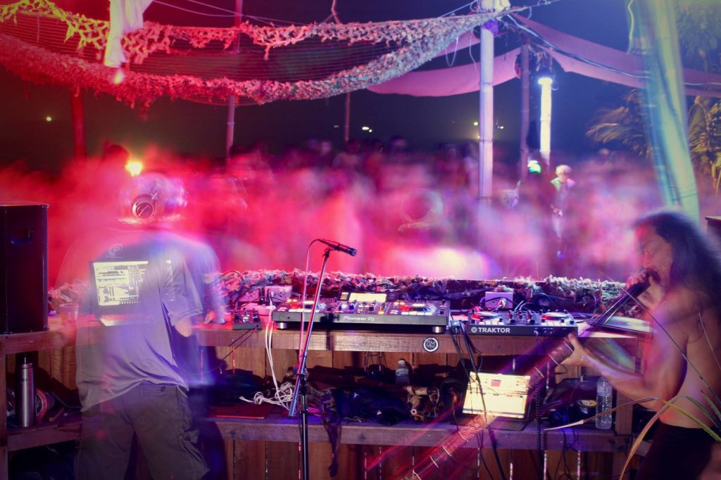 British DJ and promoter Jonni Hey performing in Koh Phangan, Thailand, colour image.