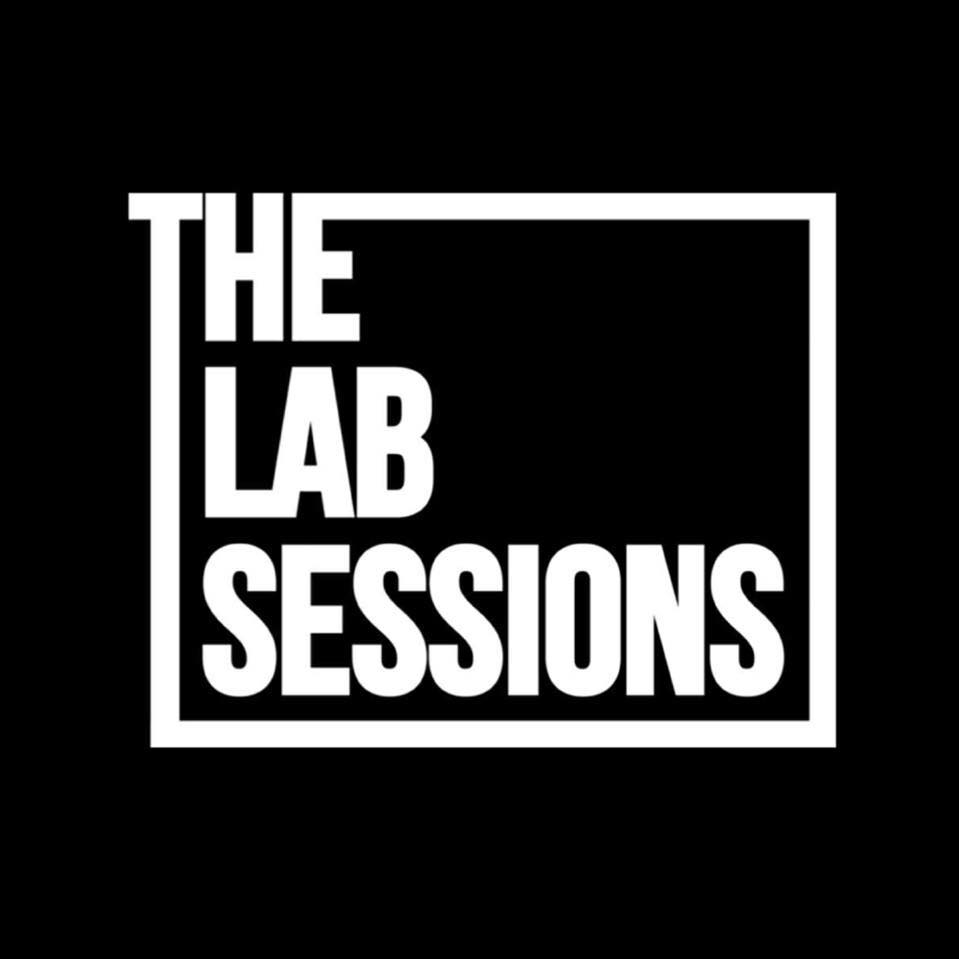 The Lab Sessions Logo in white writing on black background.