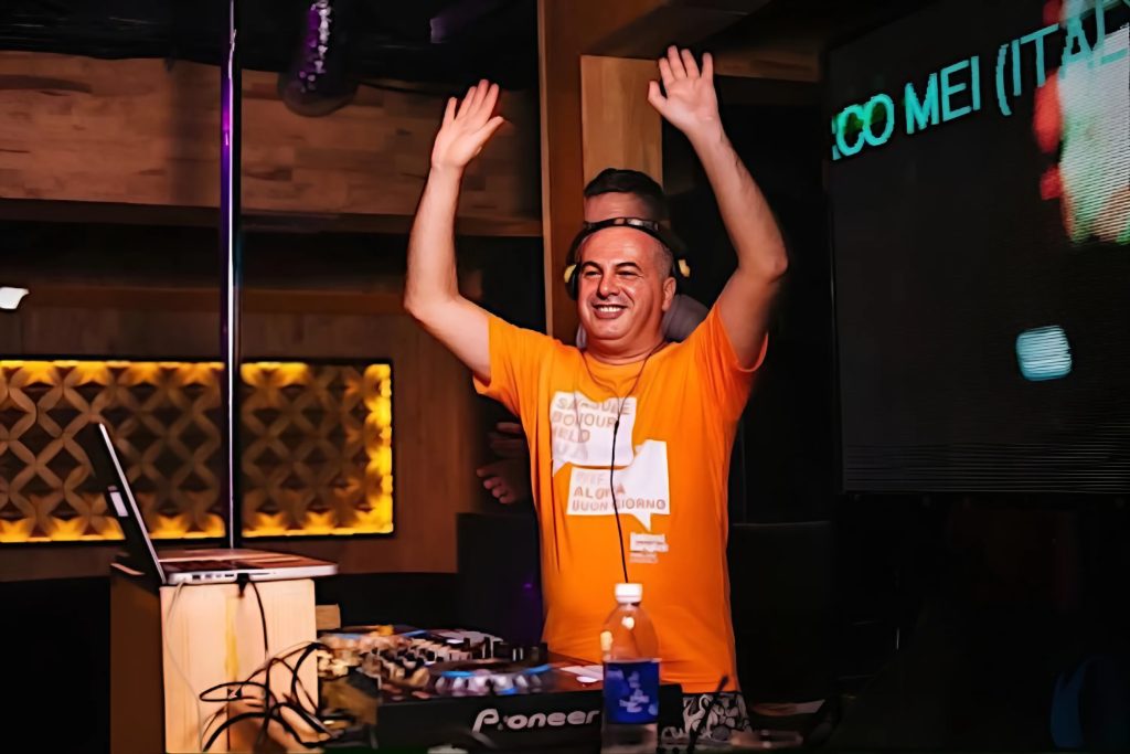 Italian DJ and producer Marco Mei performing at the lounge, colour image.