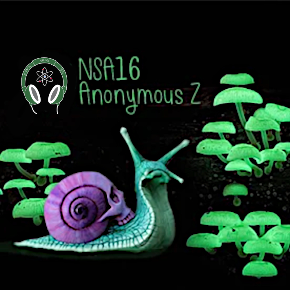 French DJ and producer Anonymous Zs' Not So Anonymous 16 Cover Photo featuring a green Snail and musrooms with our logo on black background.