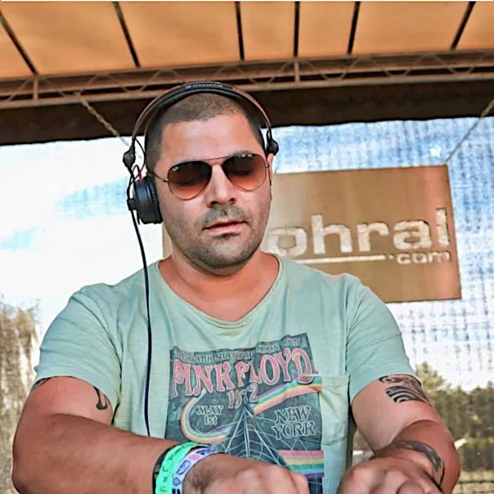 German DJ Benito Blanco performing at an event, colour image.