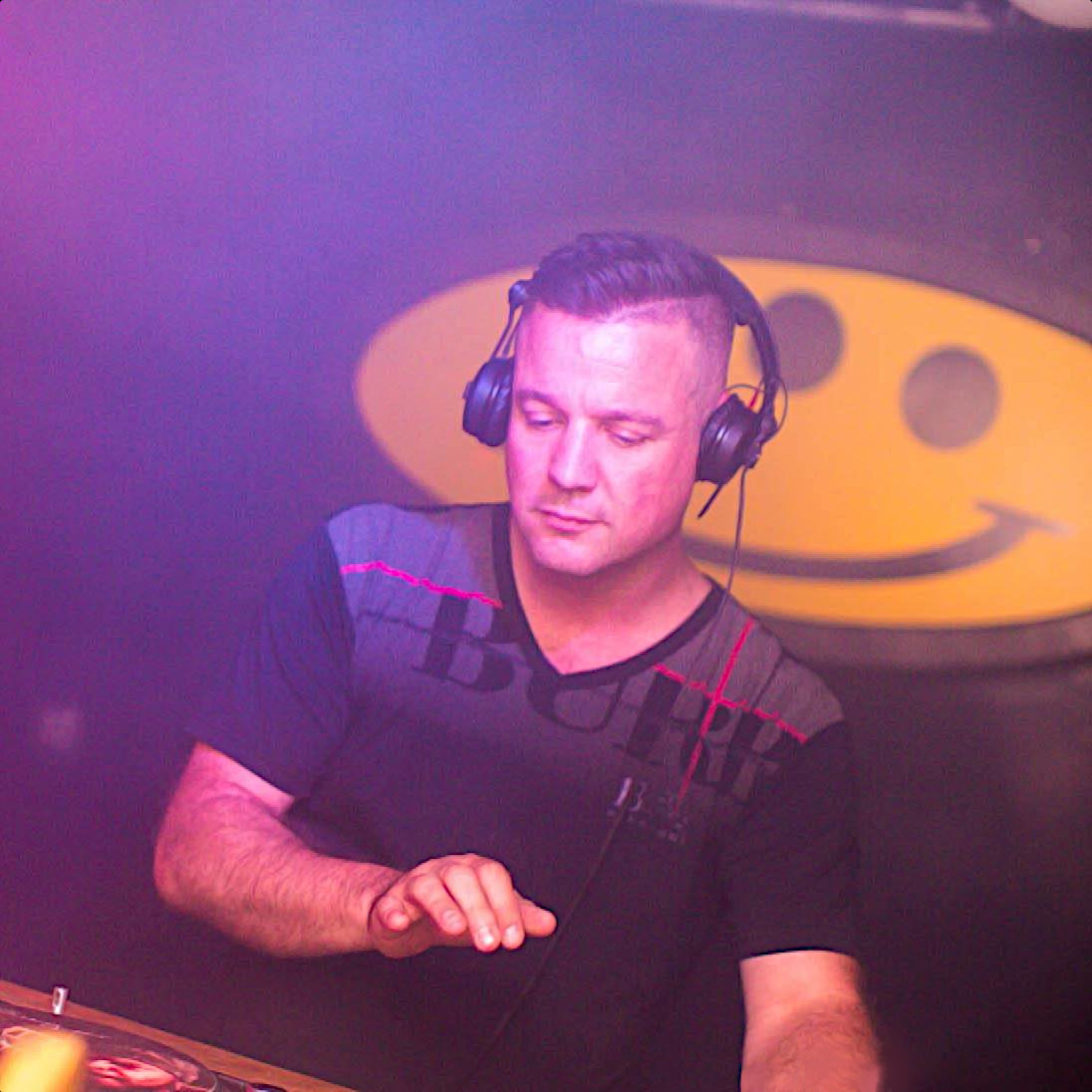 Australian DJ Matt Abstrax performing at an event, colour image.