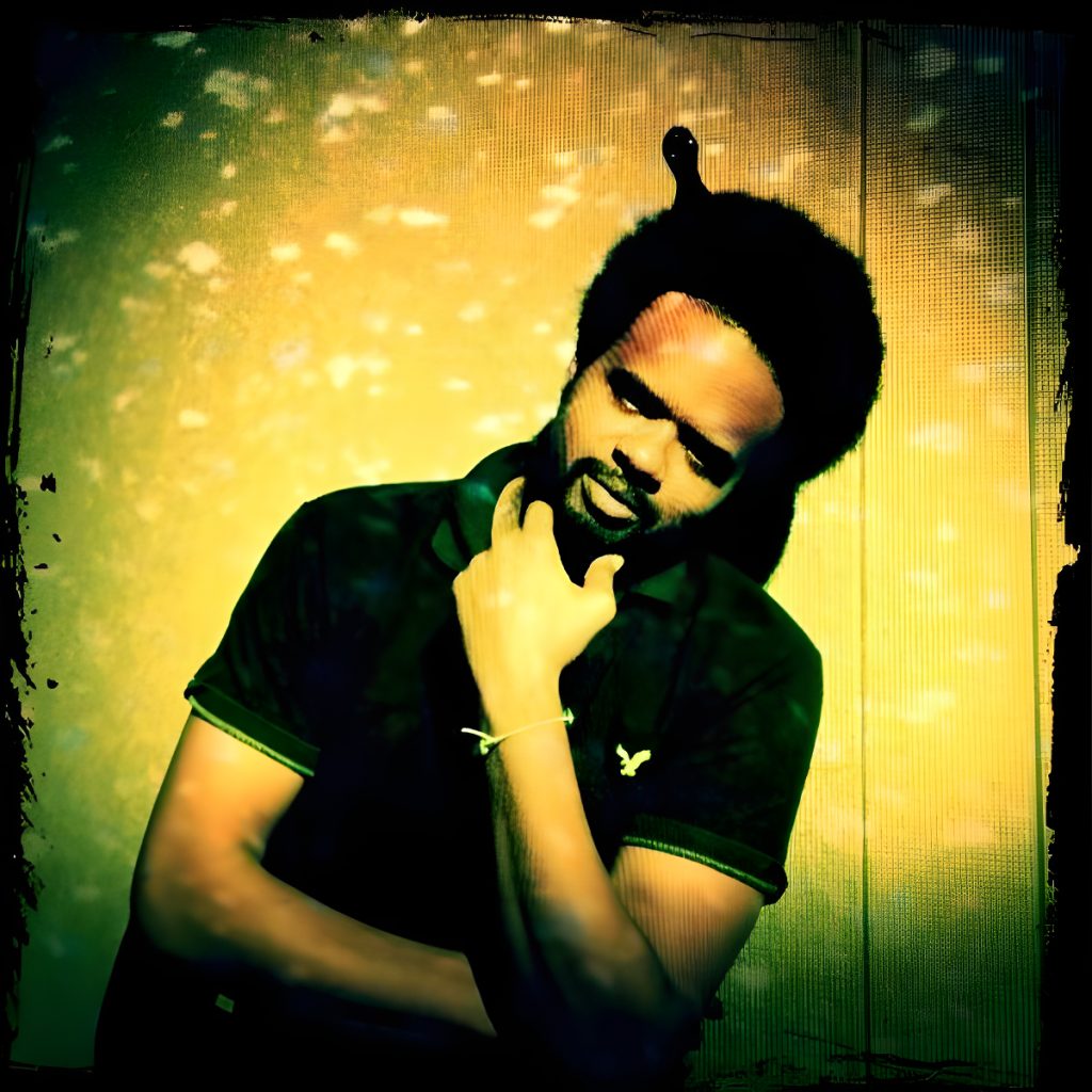 Square portrait artwork of Digital D, also known as DaTron King, in green and yellow lighting, representing his Deep House sound and work across the Taipei underground scene.
