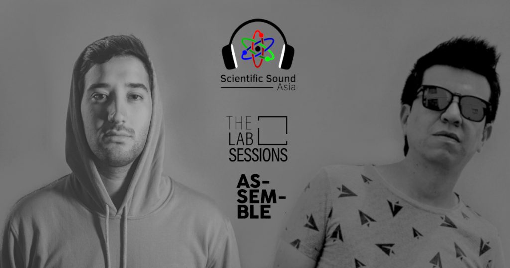 Promotional image for The Lab Sessions Assemble 25 featuring guest DJs Ni.not and Mar-k, with black-and-white artist portraits and Scientific Sound Asia and The Lab Sessions logos.