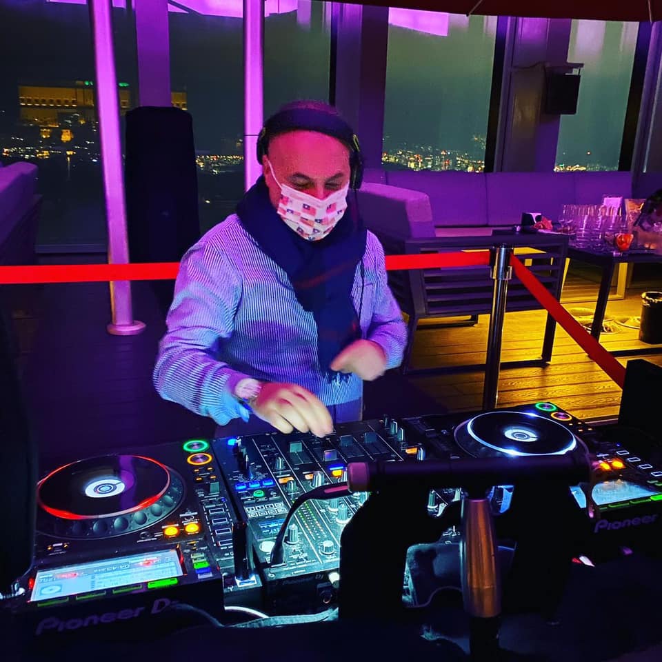 Italian Dj and Producer Marco Mei performing as a DJ at Ce La Vi in Taipei, Taiwan, colour image.