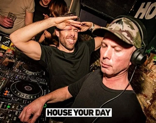 Dutch DJs and producers Reinoud van Toledo and Jack Delhi perforning at House Your Day, Amsterdam, colour image.