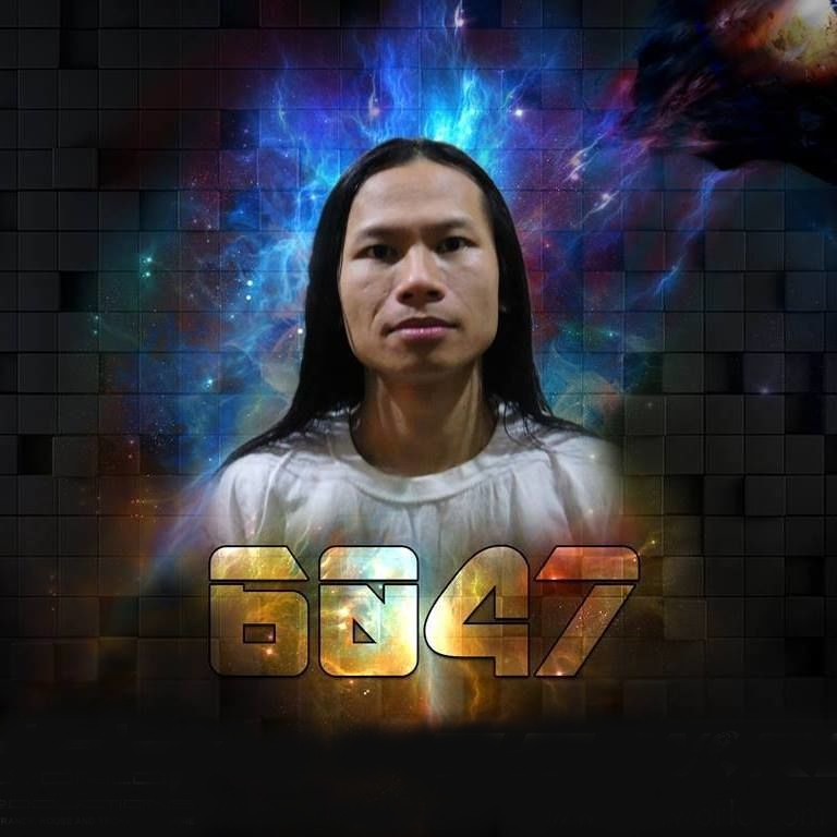 Californian DJ and Producer 6047 Capricorn Omega against background of space with 6047 in gold letters