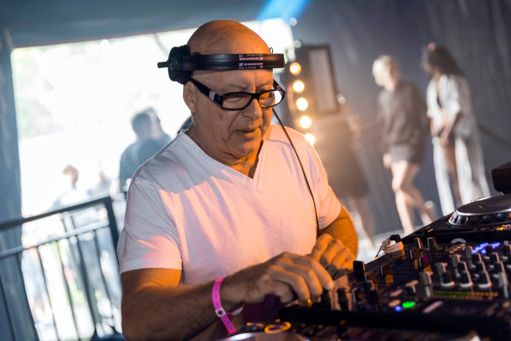 British DJ and producer Graham Gold performing at Moondance, colour image.