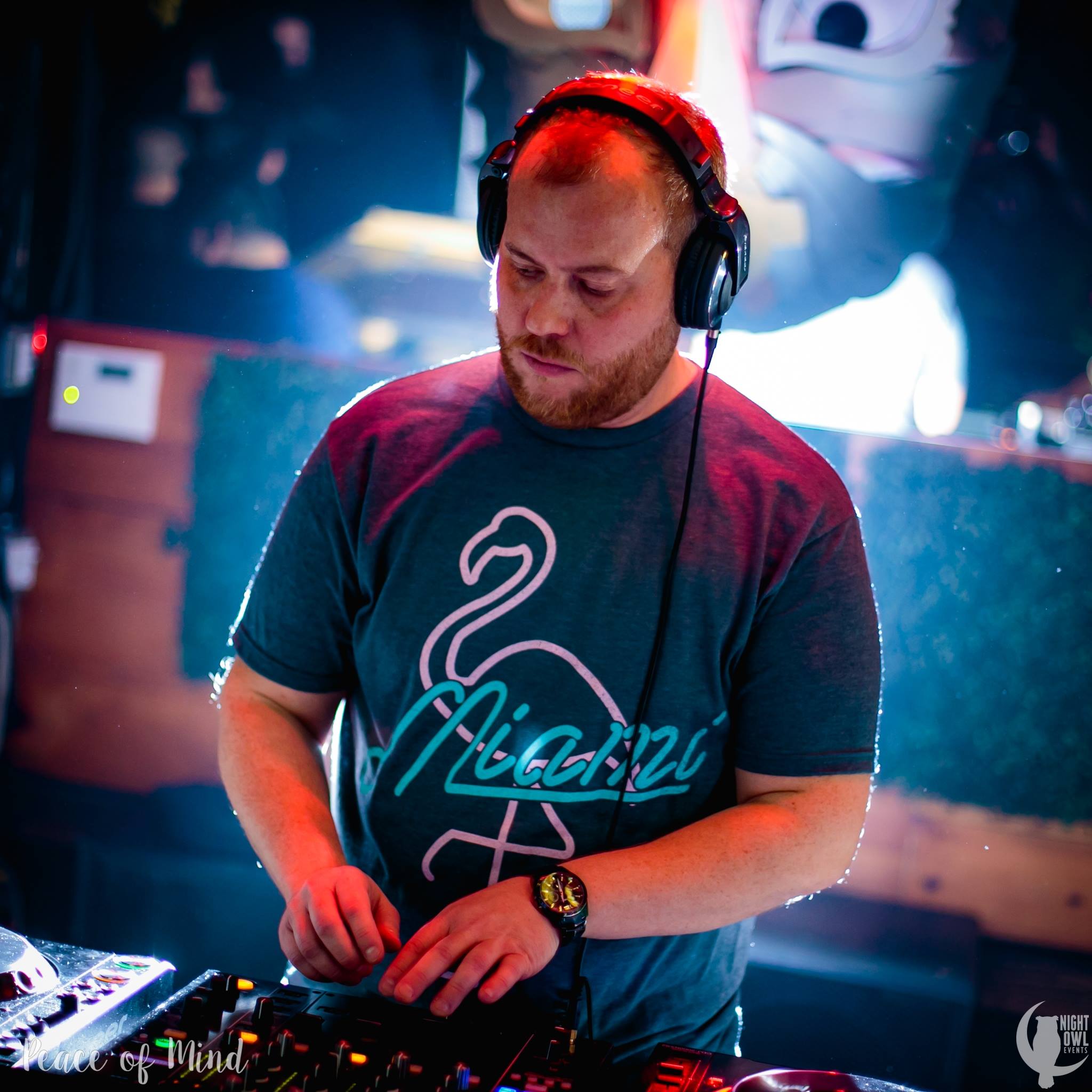 American DJ, Producer and Record label owner Luke Hunter performing as warm up for Darin Epsilon, colour image.