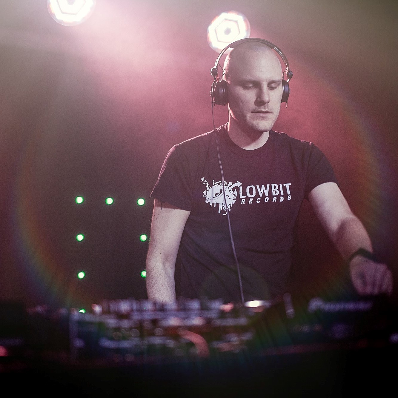 Swedish DJ and producer Sonic Union a.k.a Erik Pettersson performing at a gig, colour image.