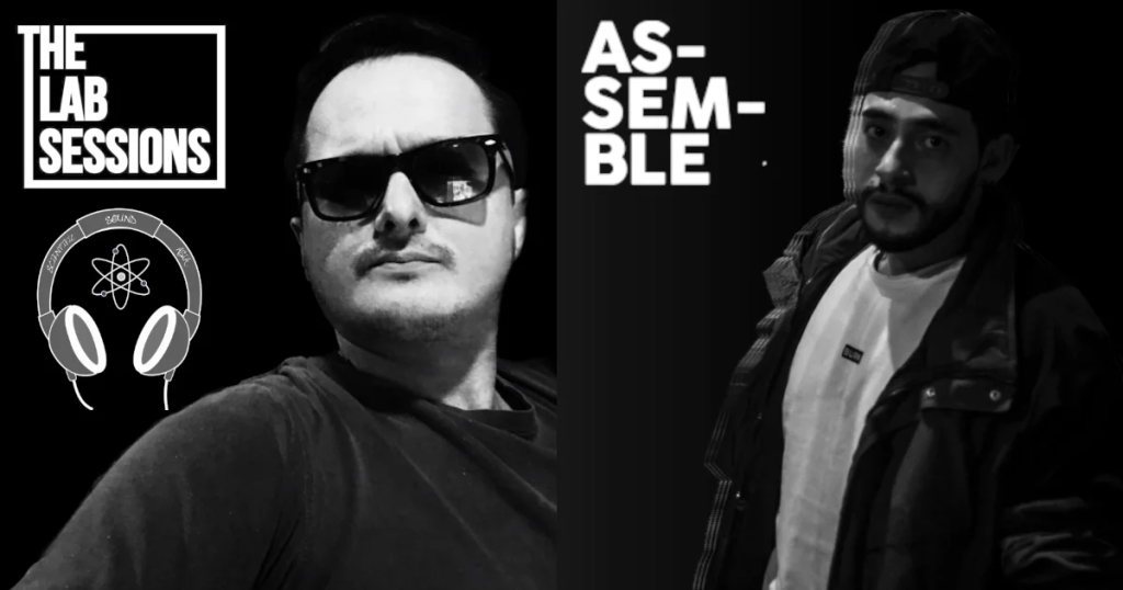 Assemble 04 cover picture featuring Colombian DJs and producers Christian Bustamante and Juan Vera next to each other, black and white image.