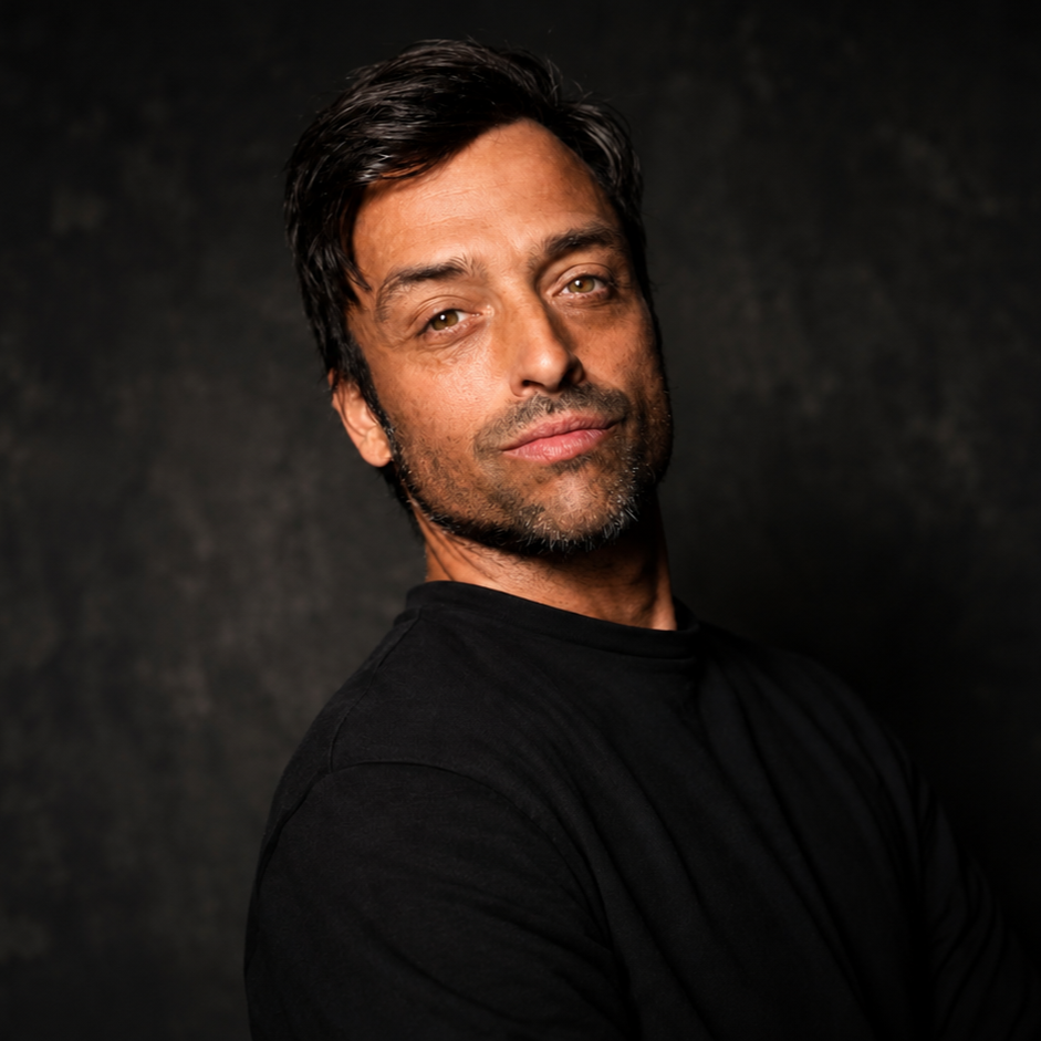 Jourdan Bordes, Progressive House DJ and producer, in a dark studio portrait.
